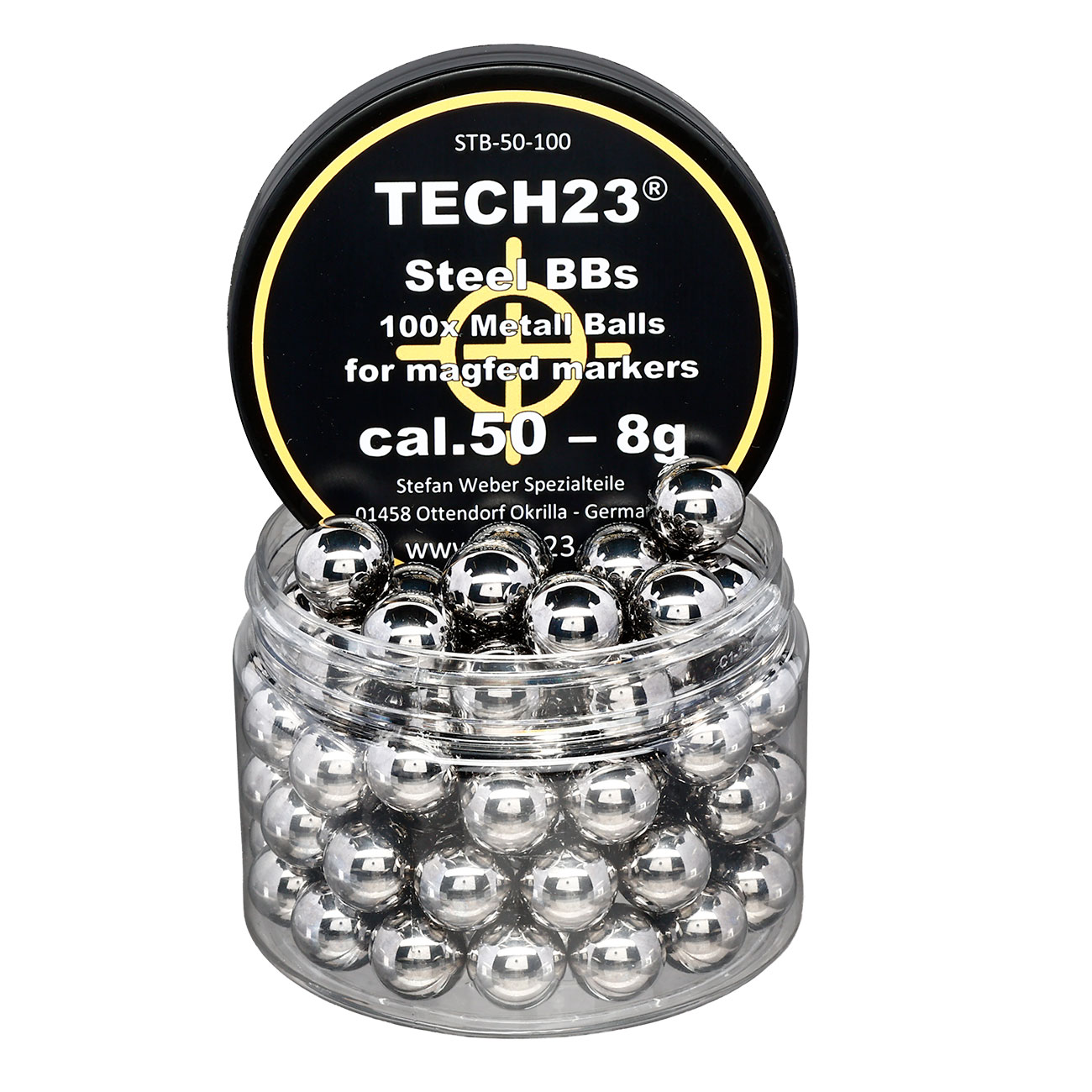 Tech23 Chromstahlkugeln 8g Kaliber .50 silber 100er Dose Bild 1