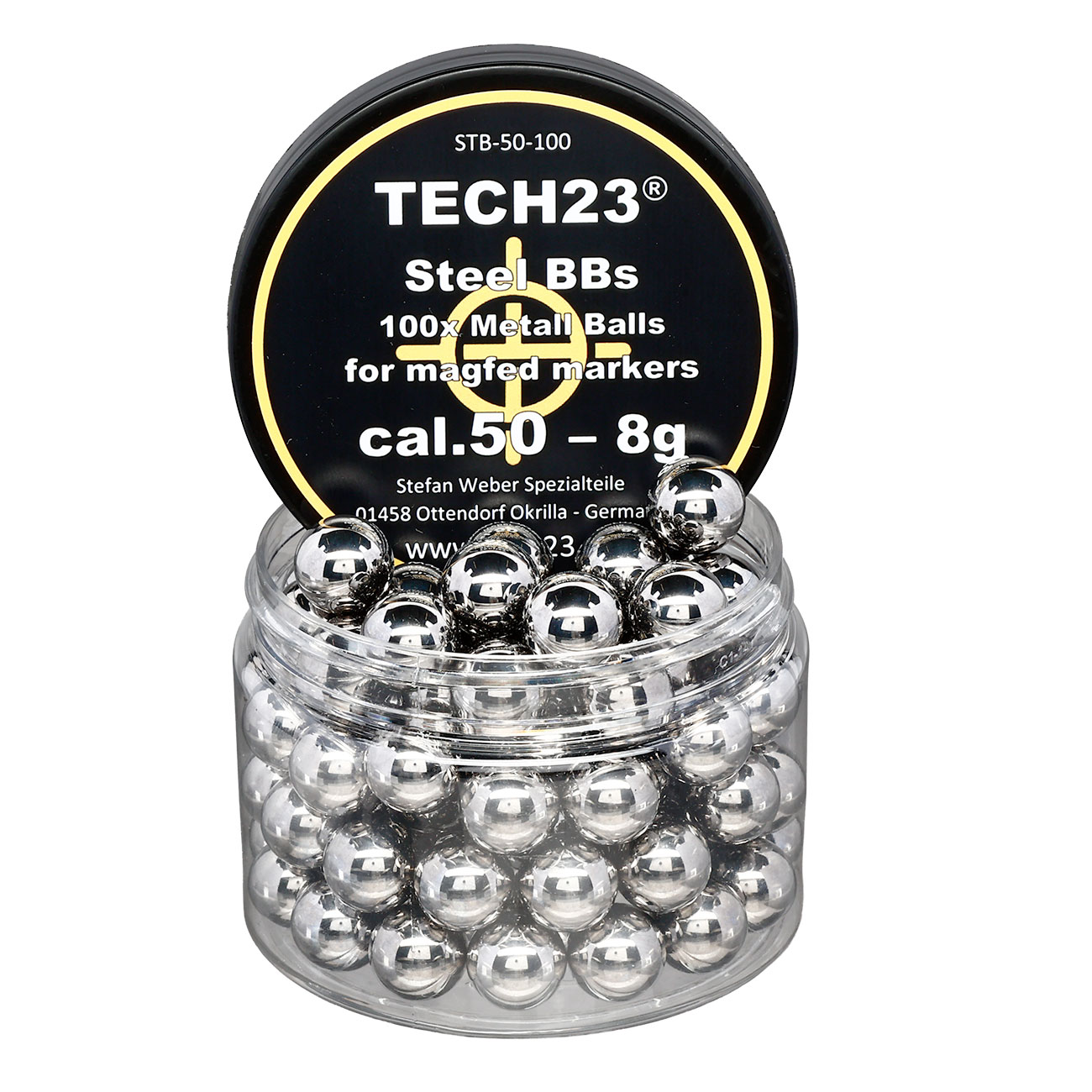 Tech23 Chromstahlkugeln 8g Kaliber .50 silber 100er Dose Bild 1