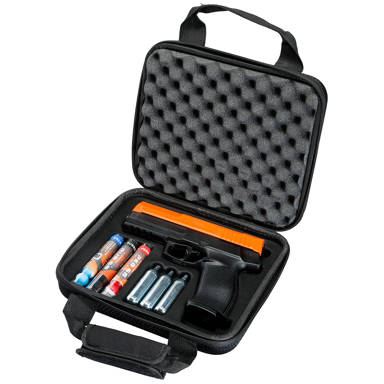 P2P Secure 68P CO2-RAM Pistole Kal. .68 im Komplettset mit Softkoffer orange / schwarz Bild 10