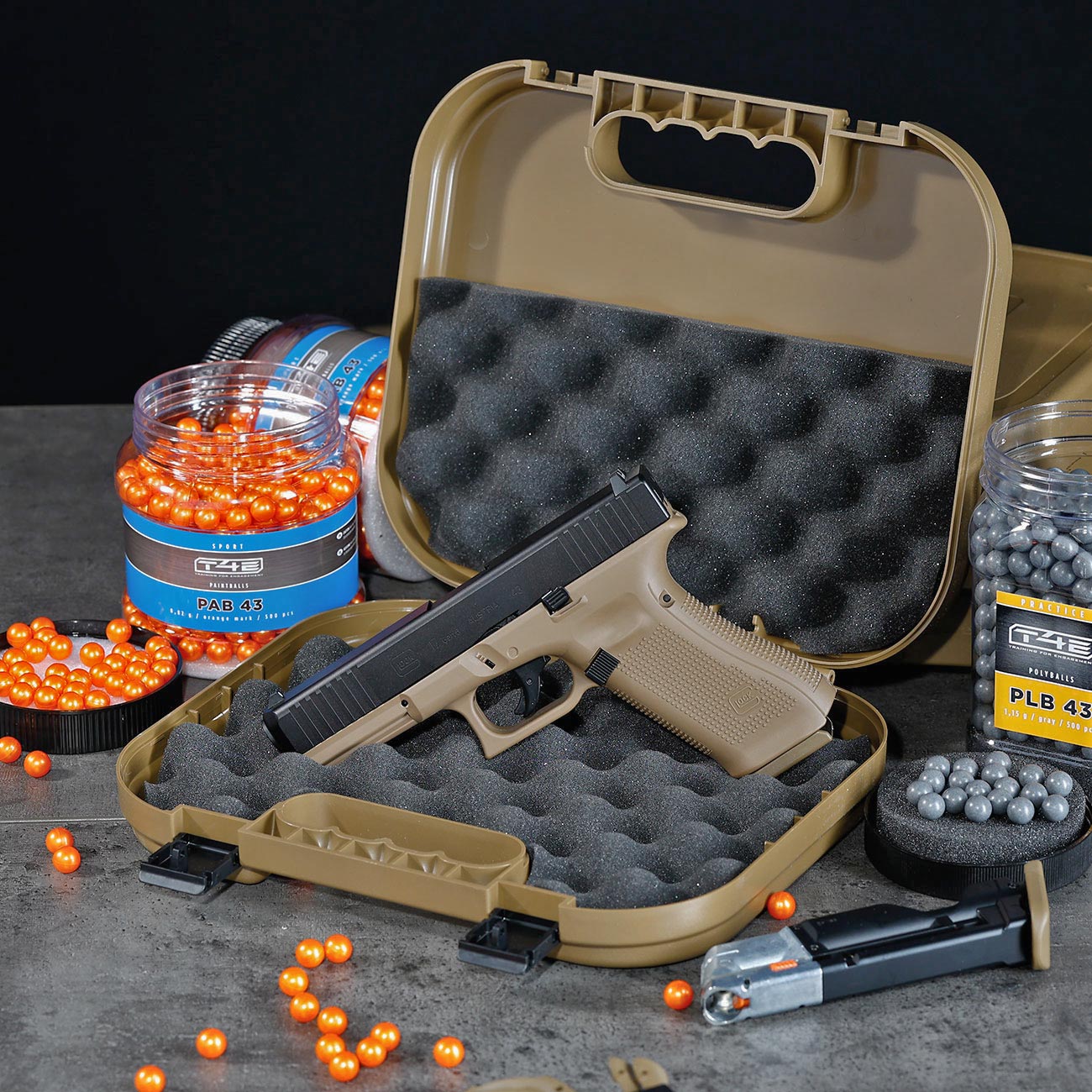 Glock 17 Gen.5 T4E mit Metallschlitten CO2-RAM Pistole Kal. .43 schwarz / coyote French Edition Bild 1