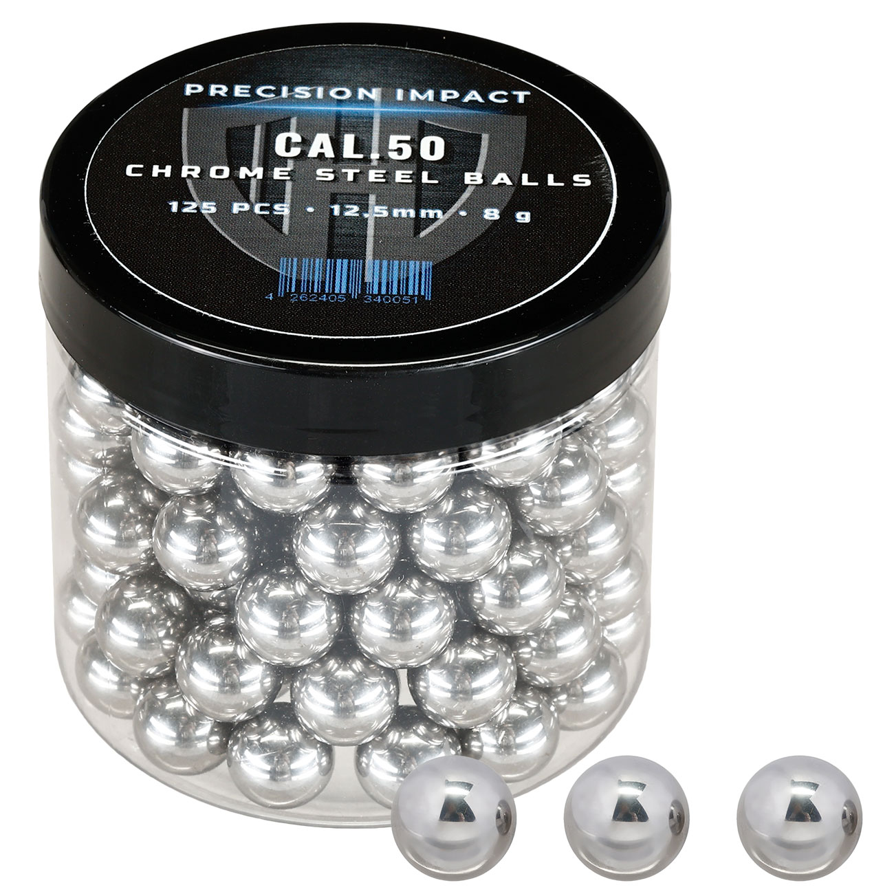 Precision Impact Chromstahlkugeln 8g Kaliber .50 silber 125er Dose
