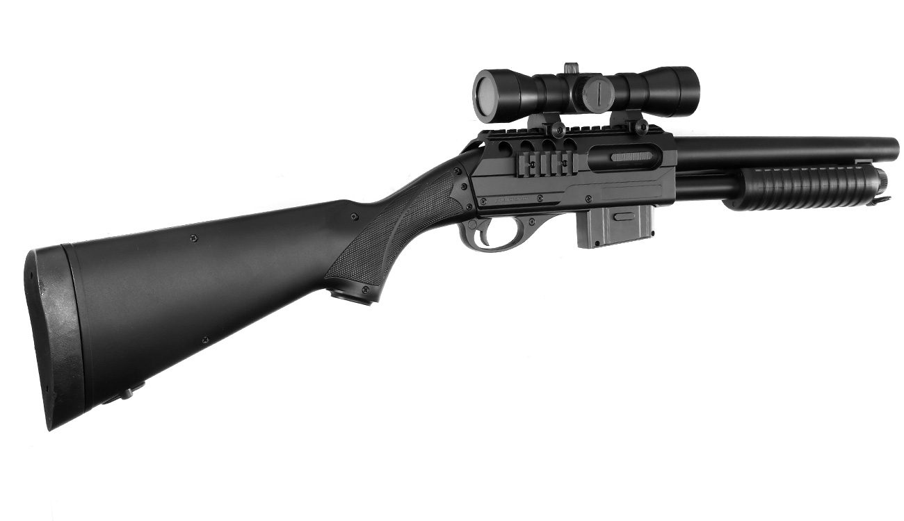 D.E. M3000 Gewehr-Shotgun inkl. Red-Cross Zielgert Springer 6mm BB schwarz Bild 3