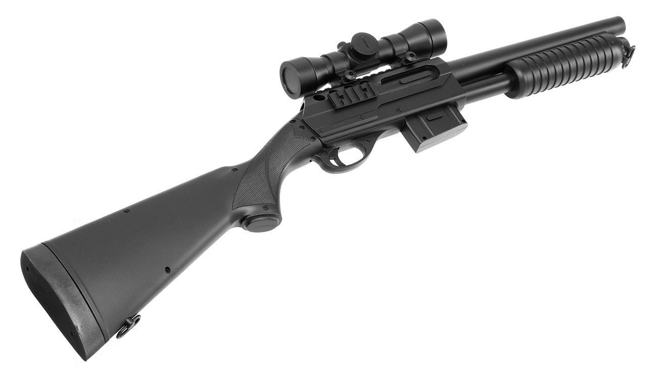 D.E. M3000 Gewehr-Shotgun inkl. Red-Cross Zielgert Springer 6mm BB schwarz Bild 4