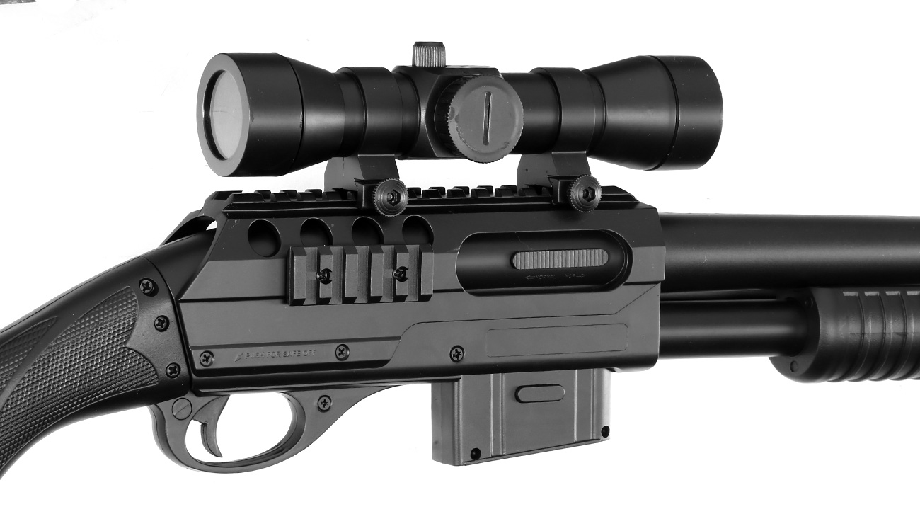 D.E. M3000 Gewehr-Shotgun inkl. Red-Cross Zielgert Springer 6mm BB schwarz Bild 7