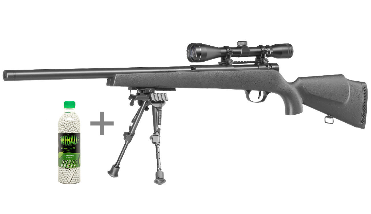 UHC Super X-9 Bolt Action Airsoft Snipergewehr inkl. Zweibein / Zielfernrohr Springer 6mm BB + 3.000 BIO FireBalls