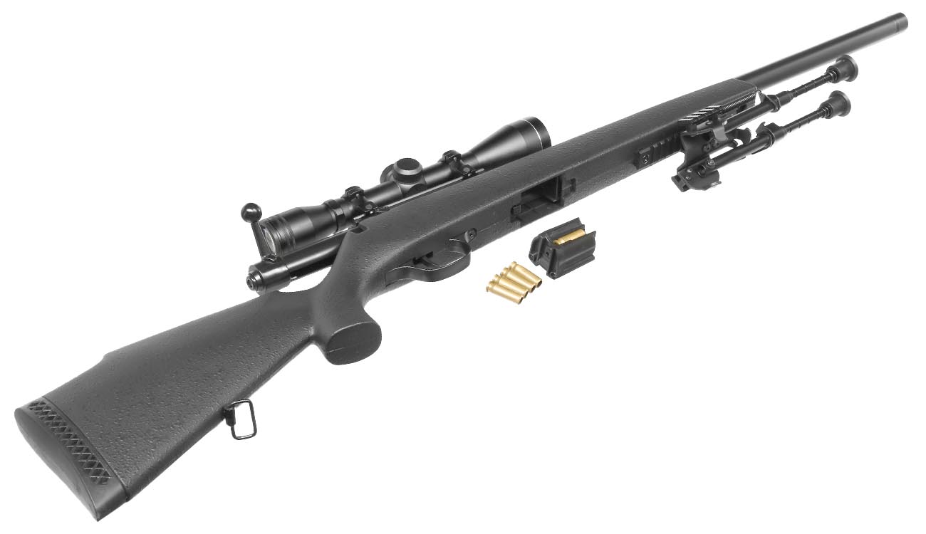 UHC Super X-9 Bolt Action Snipergewehr inkl. Zweibein / Zielfernrohr Springer 6mm BB schwarz Bild 6