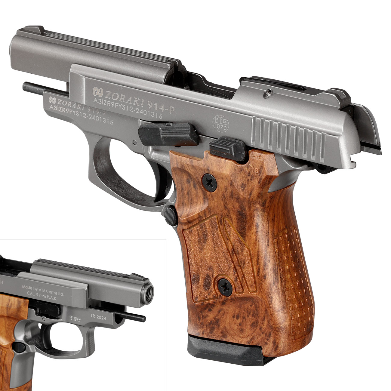 Zoraki 914 Schreckschuss Pistole 9mm P.A.K. titan Holzoptik Bild 8