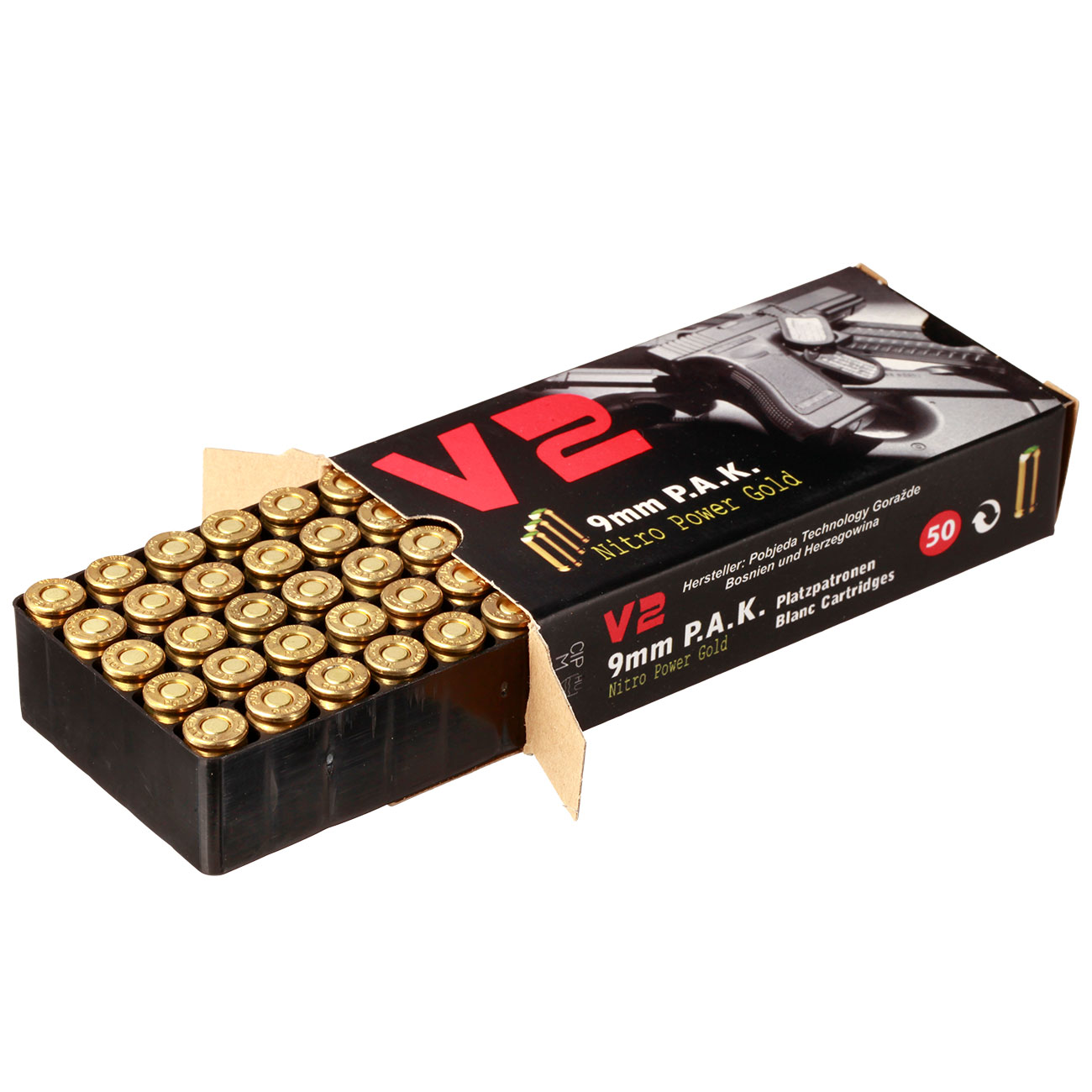 Pobjeda Knallpatronen vermessingt V2 Gold 9mm P.A.K. 50 Stck Bild 3