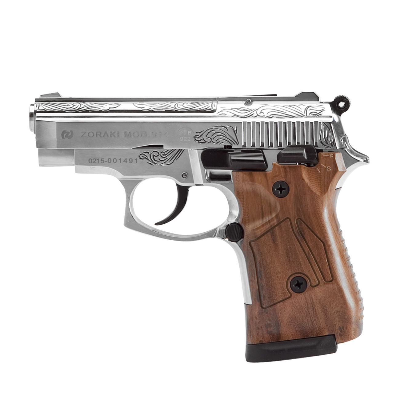 Zoraki 914 Schreckschuss Pistole 9mm P.A.K. chrom graviert mit Kunststoffgriff