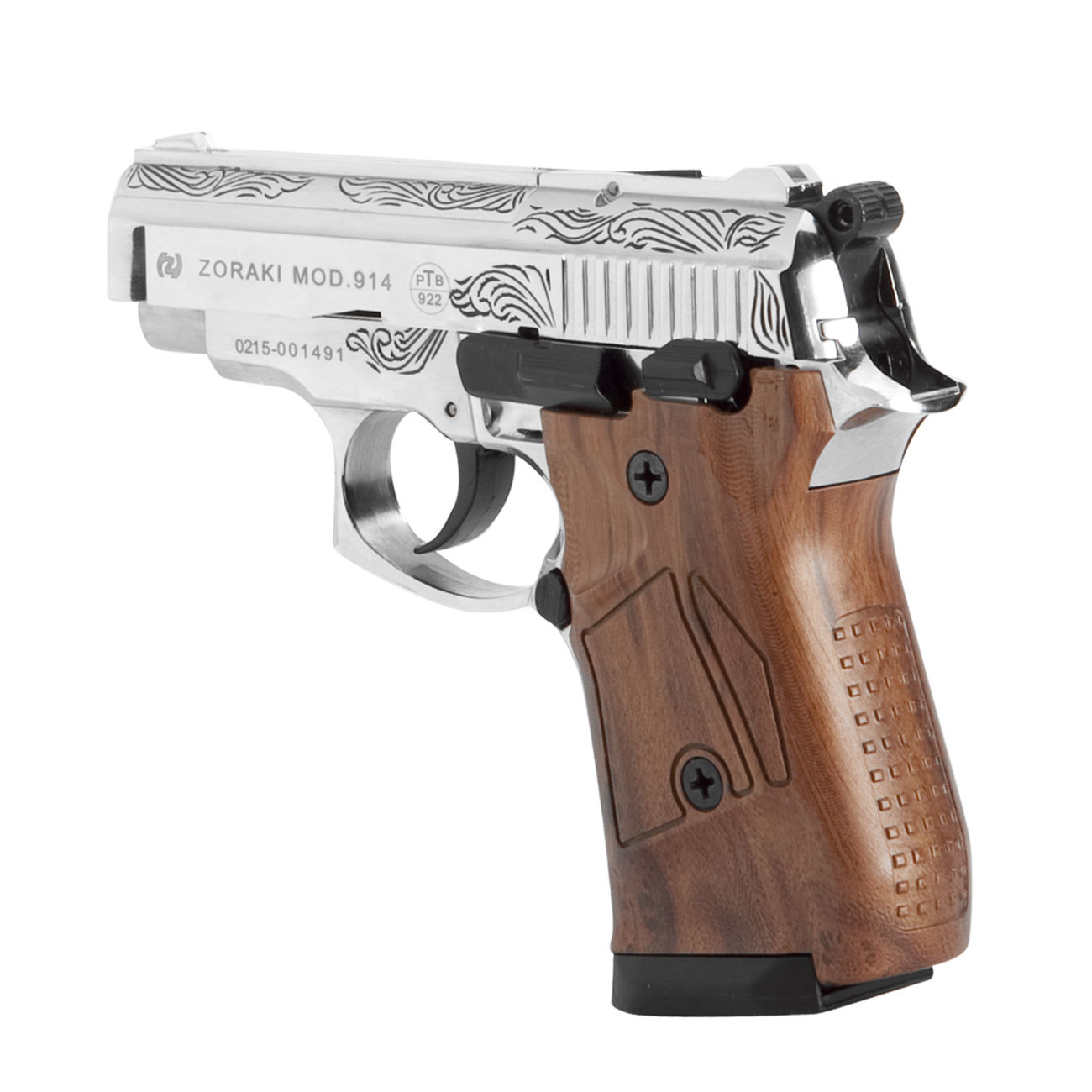 Zoraki 914 Schreckschuss Pistole 9mm P.A.K. chrom graviert mit Kunststoffgriff Bild 1