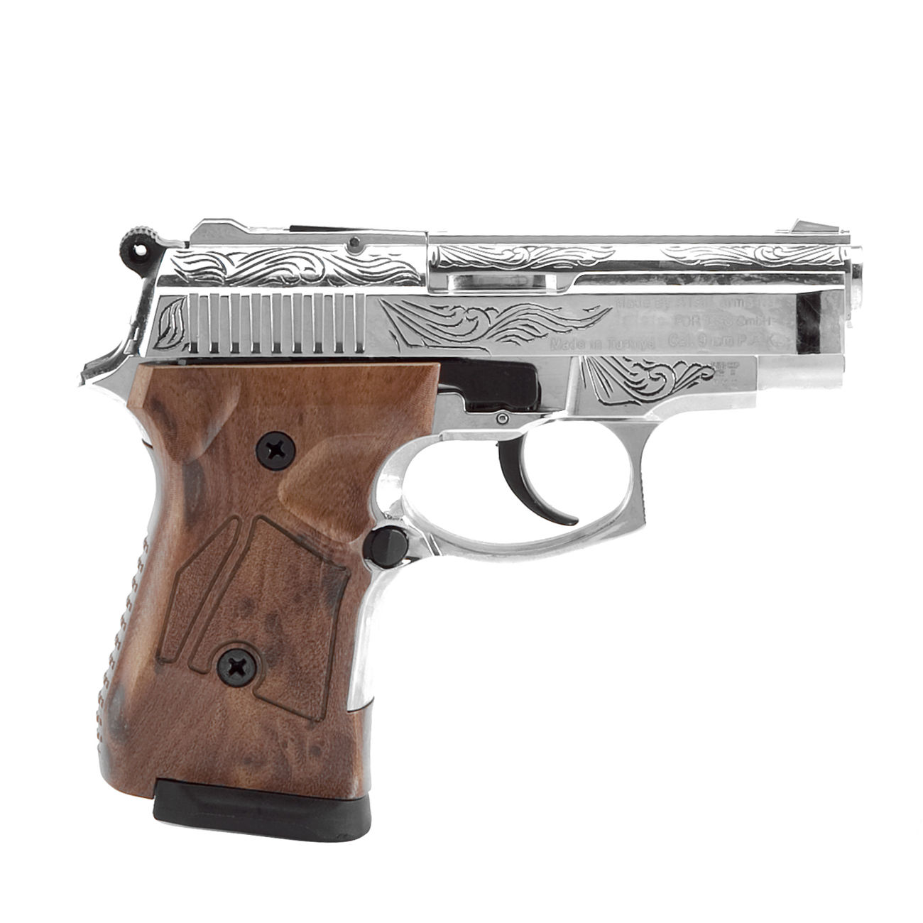 Zoraki 914 Schreckschuss Pistole 9mm P.A.K. chrom graviert mit Kunststoffgriff Bild 1