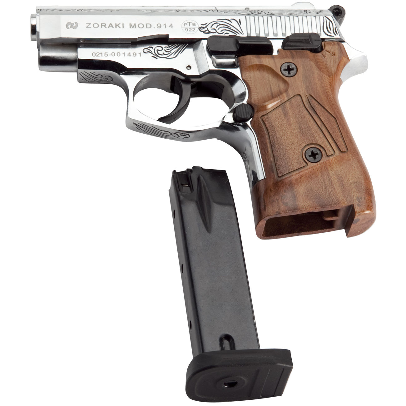 Zoraki 914 Schreckschuss Pistole 9mm P.A.K. chrom graviert mit Kunststoffgriff Bild 1