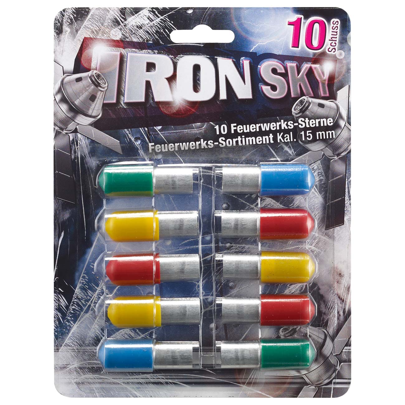 Iron Sky farbintensive Feuerwerk Signalsterne 10 Schuss bunt gemischt Bild 1