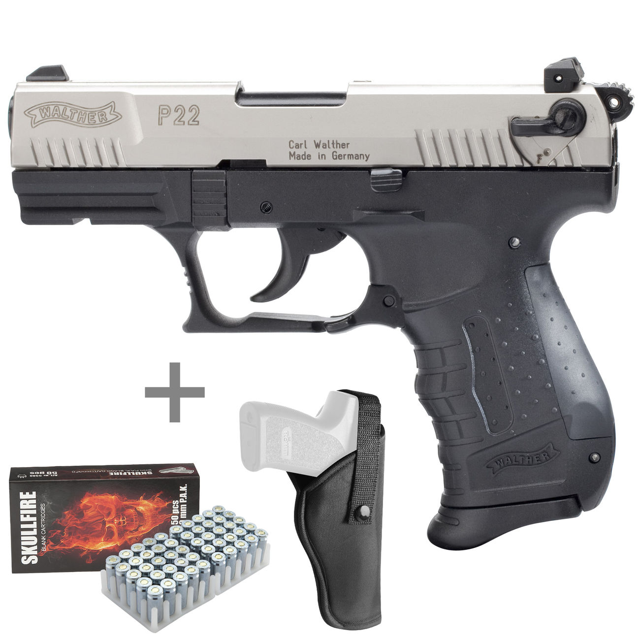 Walther P22 Schreckschuss Pistole 9mm P A K Vernickelt Inkl Gurtelholster Marken Platzpatronen Kotte Zeller