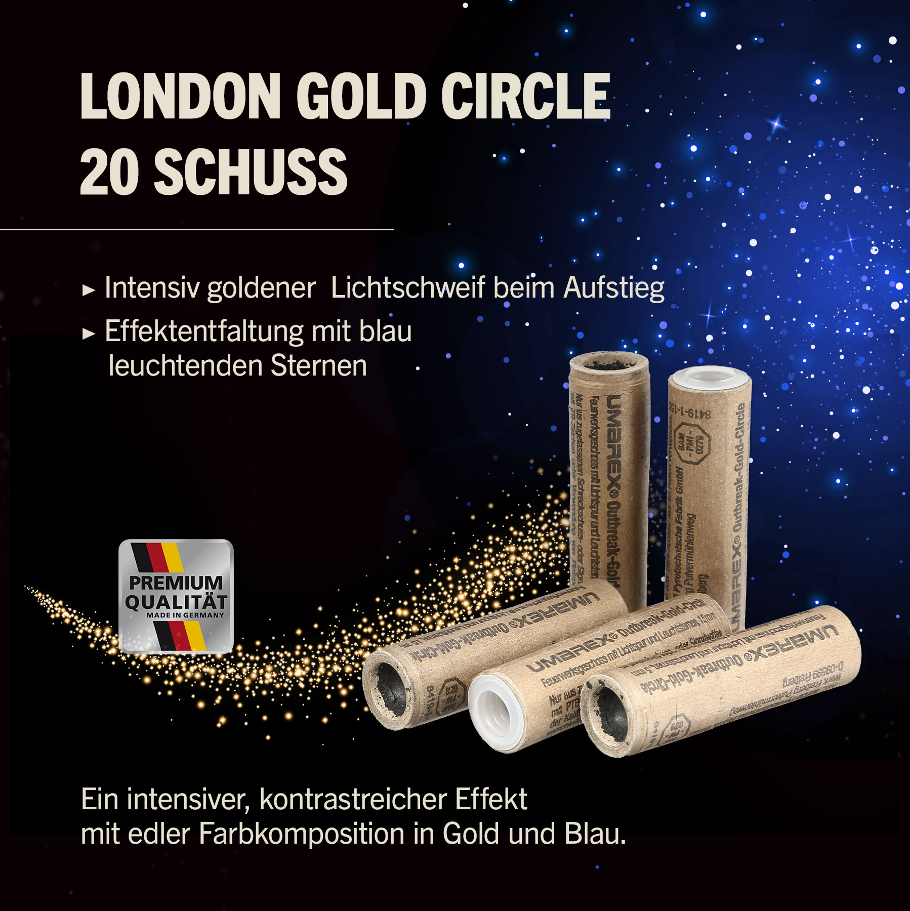 London Gold Circle Signalmunition 20 St�ck goldener Schweif blaue Sterne Bild 1