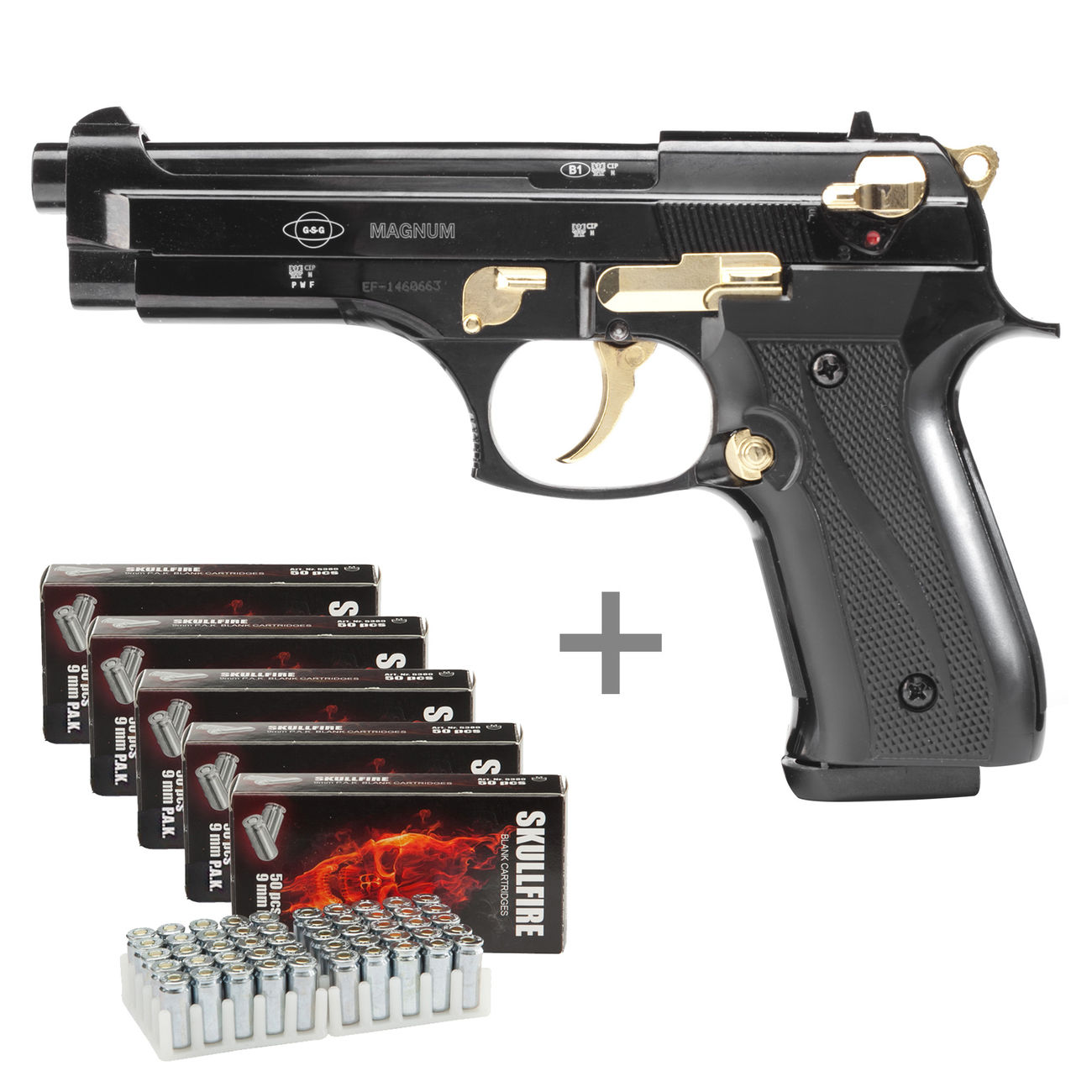 Ekol Firat Magnum Schreckschuss Pistole 9mm P.A.K. schwarz/gold  inkl. 250 Platzpatronen