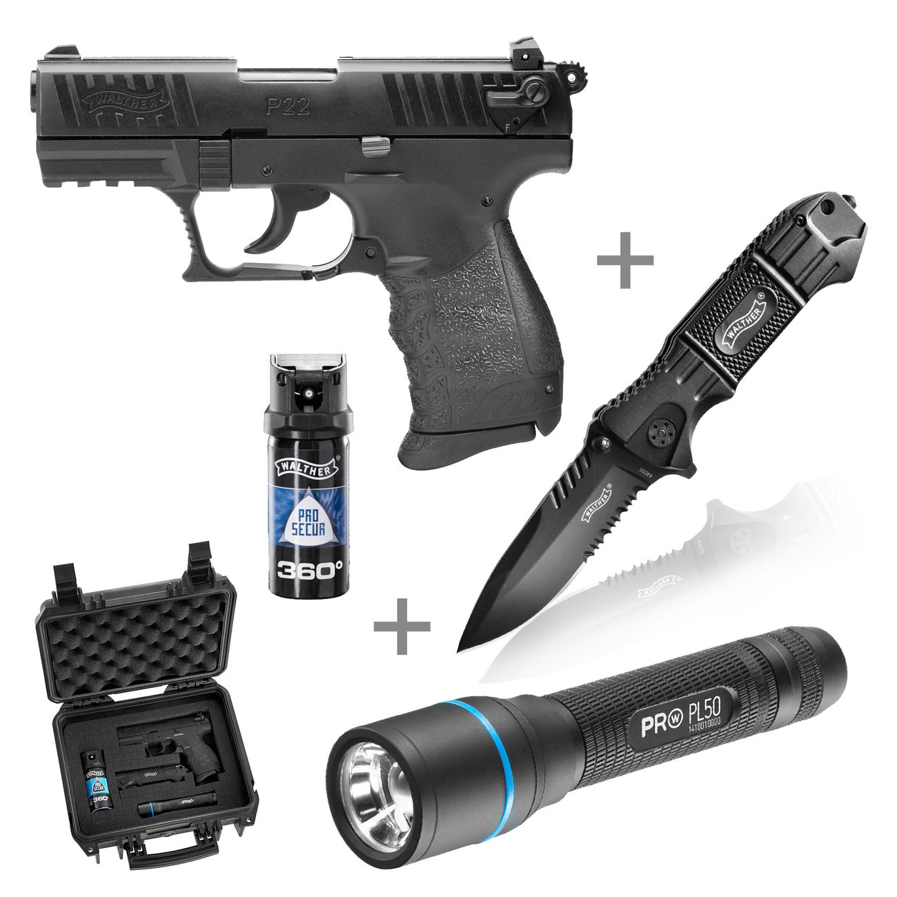Walther P22q Schreckschuss Pistole 9mm P A K R2d Kit Inkl Pfefferspray Messer Lampe Waffenkoffer Kotte Zeller