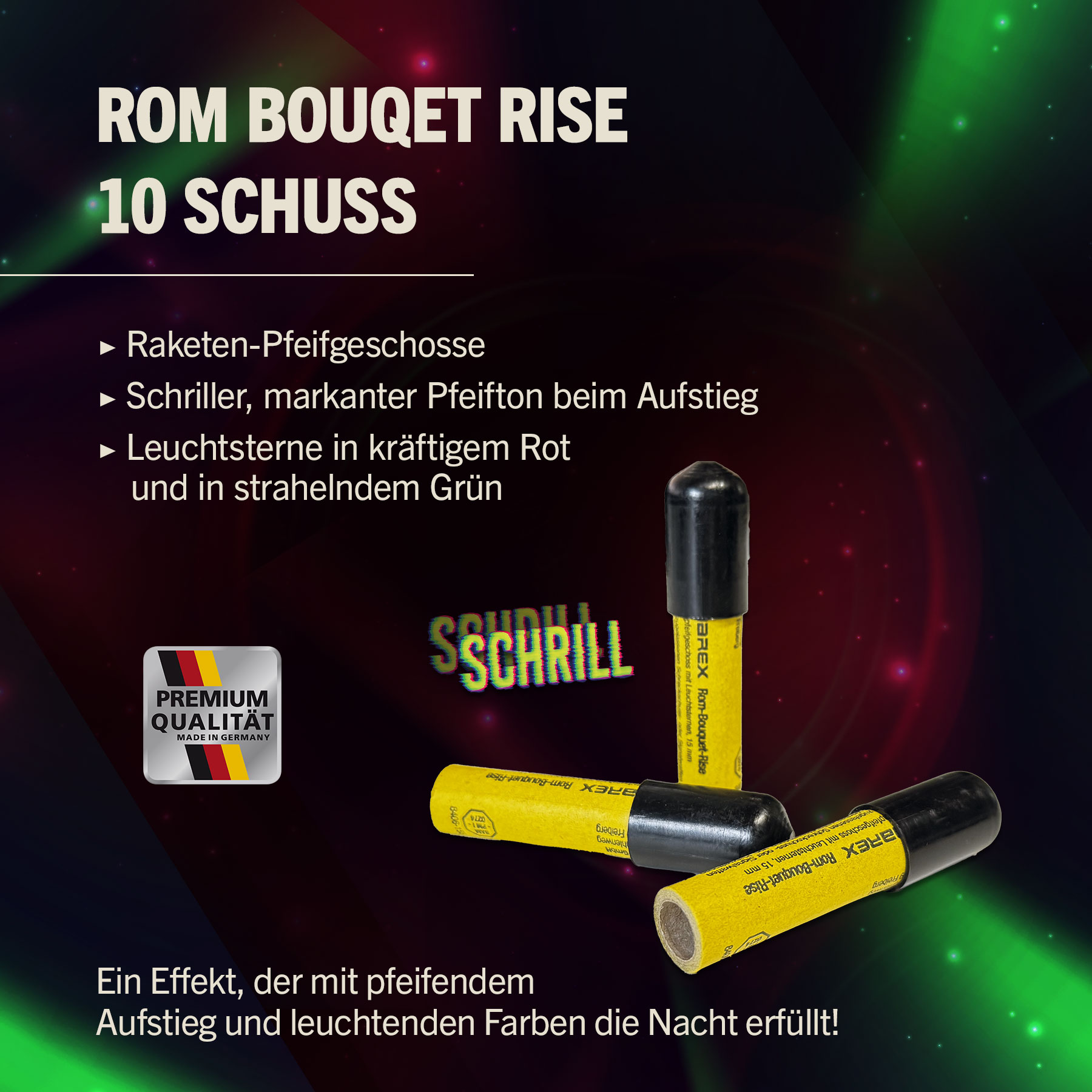 Rom Bouquet Rise Signalmunition 10 Schuss Pfeifton und rot und grün leuchtenden Sternen Bild 1