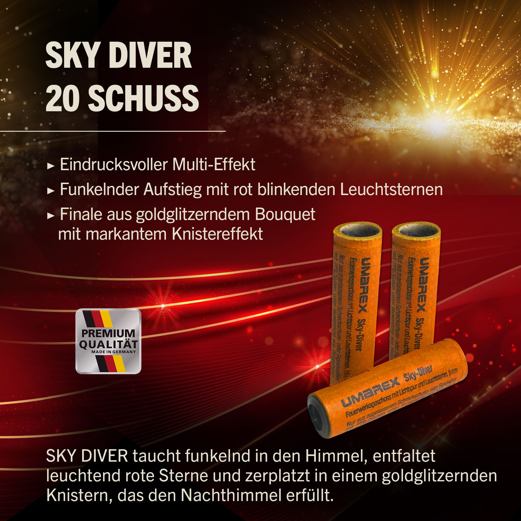  Sky Diver Signaleffekte mit Knistereffekt und Leuchtsternen 20 St�ck Bild 1