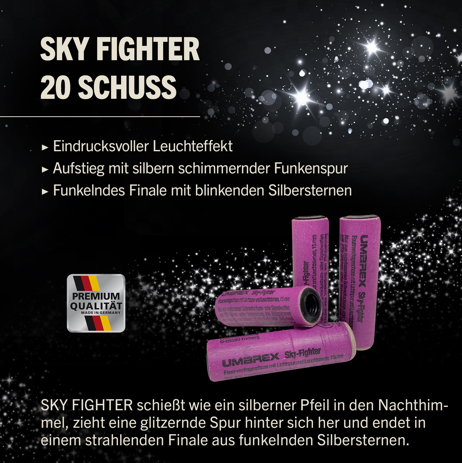 Sky Fighter Signaleffekte mit silber leuchtendem Lichtschweif 20 St�ck f�r Schreckschusswaffen Bild 1