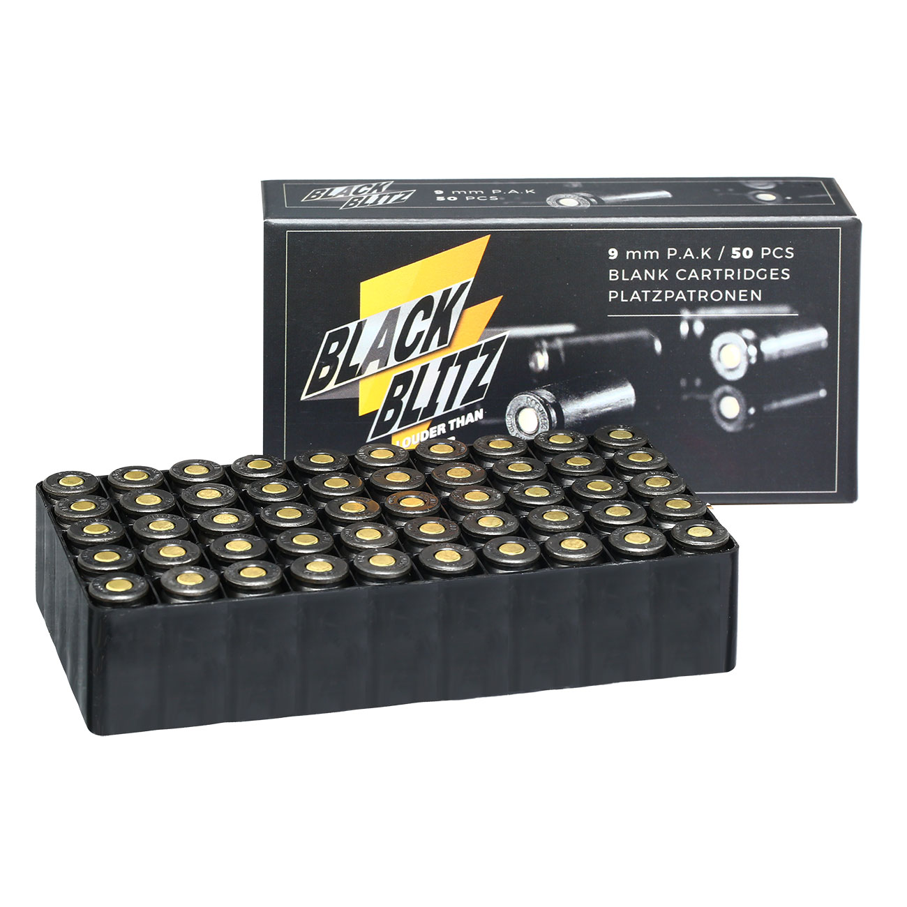 Pobjeda Black Blitz Knallpatronen 9mm P.A.K. schwarze Messinghlse 50 Schuss