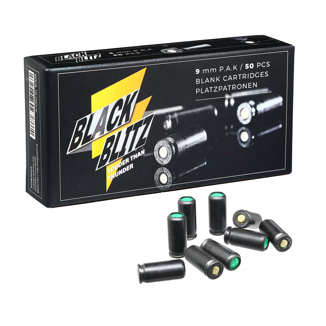 Pobjeda Black Blitz Knallpatronen 9mm P.A.K. schwarze Messinghlse 50 Schuss Bild 2