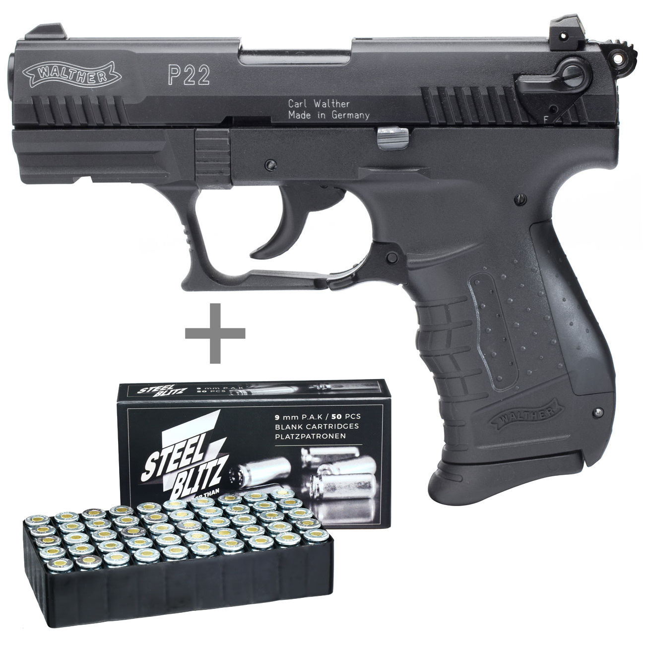 Walther P22 Schreckschuss Pistole Kal 9mm P A K 50 Schuss Pobjeda Steel Blitz Kotte Zeller
