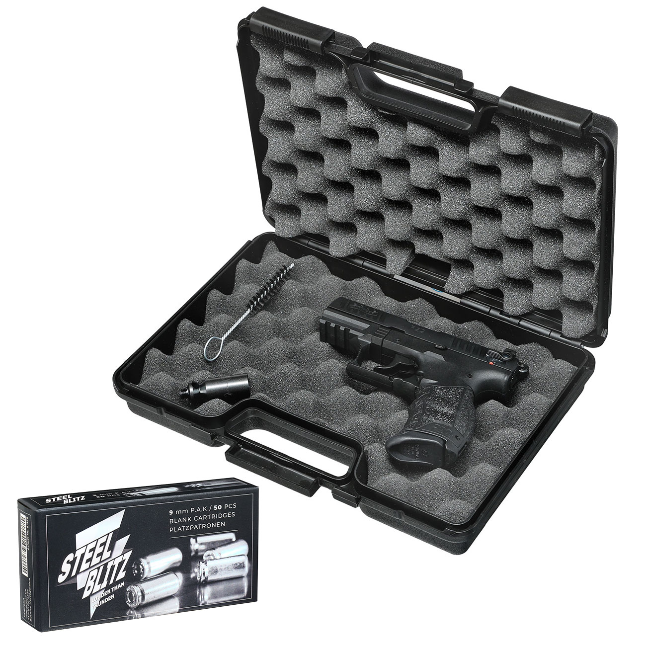 Walther P22Q Schreckschuss Pistole Kal. 9mm P.A.K. brniert + 50 Schuss Pobjeda Steel Blitz Bild 4