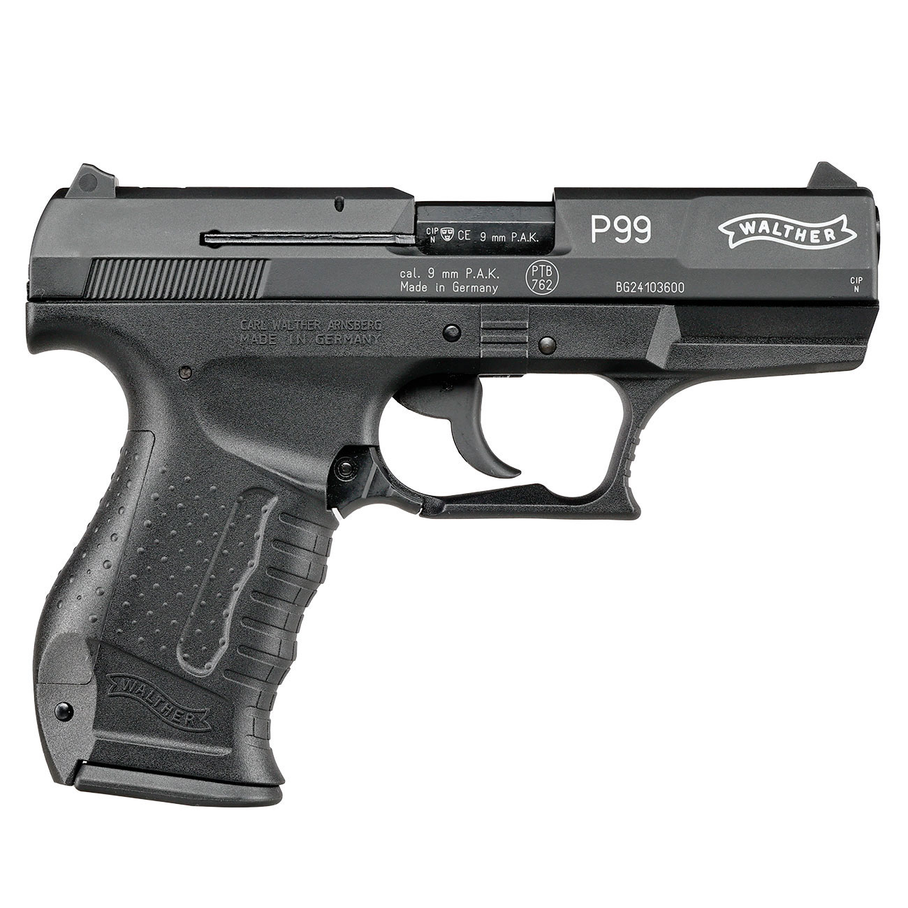 Walther P99 Schreckschuss Pistole Kal. 9mm P.A.K. brniert + 50 Schuss Pobjeda Steel Blitz Bild 3