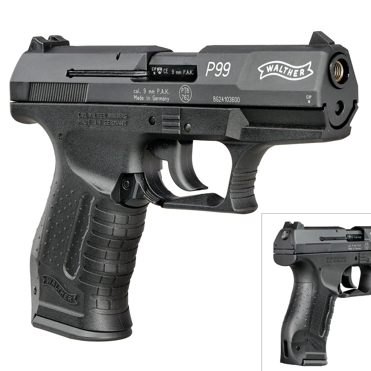 Walther P99 Schreckschuss Pistole Kal. 9mm P.A.K. brniert + 50 Schuss Skullfire Platzpatronen Bild 9