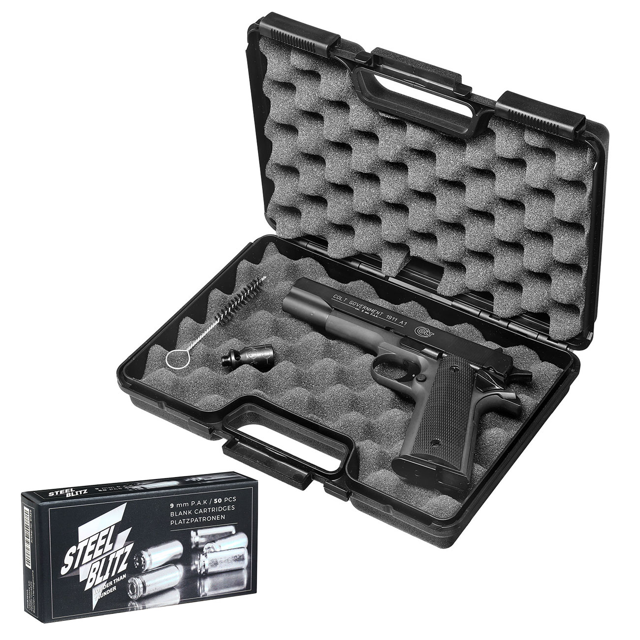 Colt Government 1911 A1 Schreckschusspistole Kal. 9mm P.A.K. brniert + 50 Schuss Pobjeda Steel Blitz Bild 4