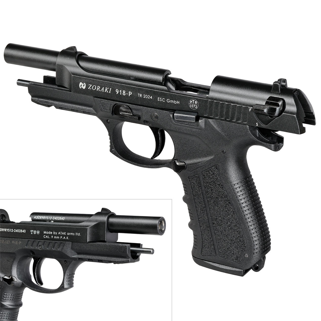 Zoraki 918 Schreckschuss-Pistole Kal. 9mm P.A. brniert inkl. 50 Schuss Pobjeda Steel Blitz Bild 8