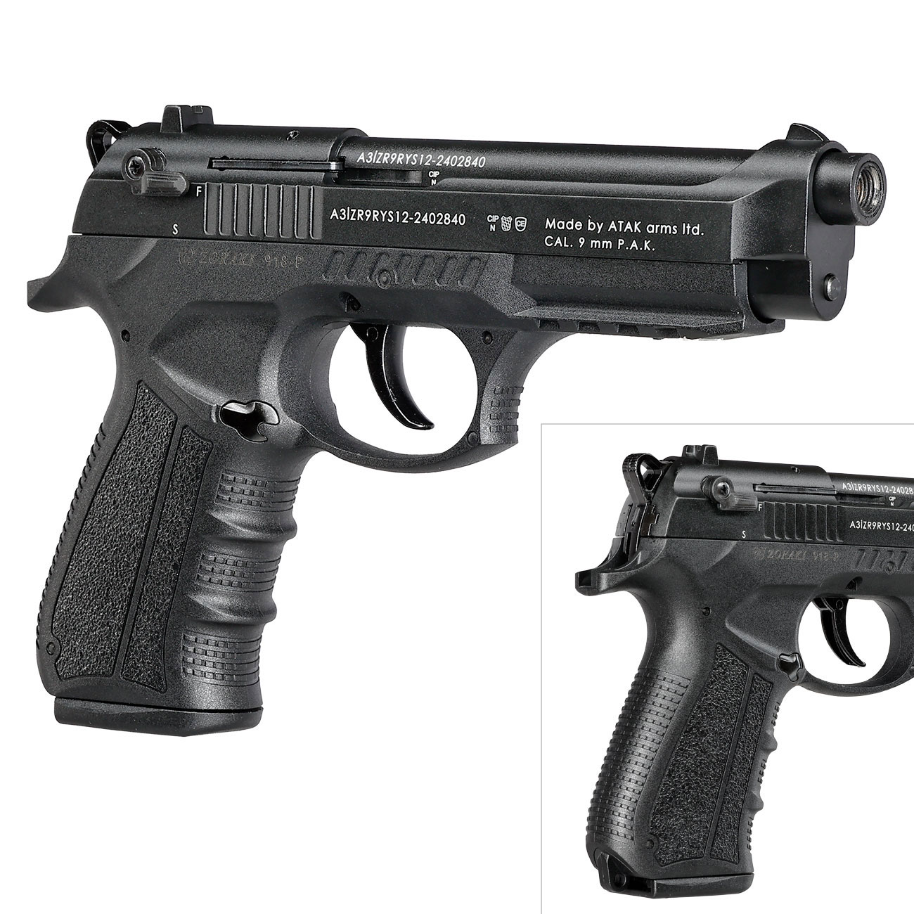 Zoraki 918 Schreckschuss-Pistole Kal. 9mm P.A. brniert inkl. 50 Schuss Pobjeda Steel Blitz Bild 9