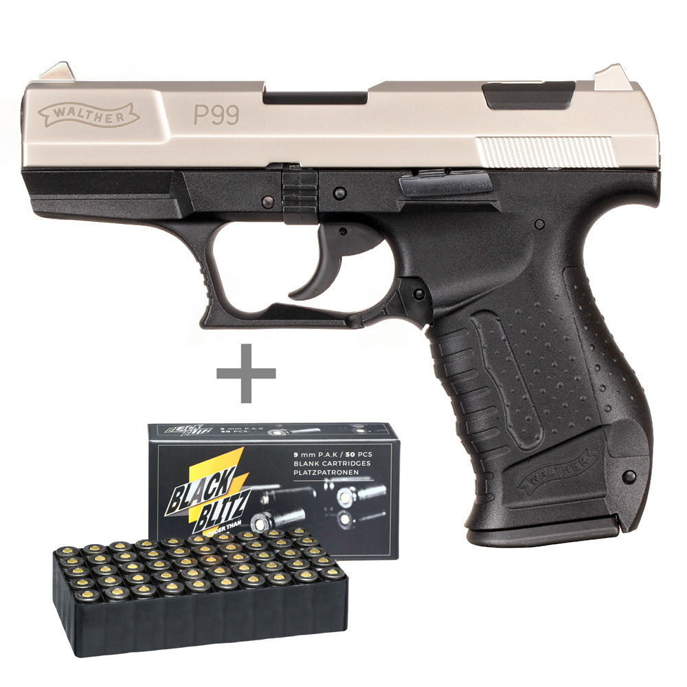 Walther P99 Schreckschuss Pistole 9 mm P.A.K. vernickelt 50 Schuss ...