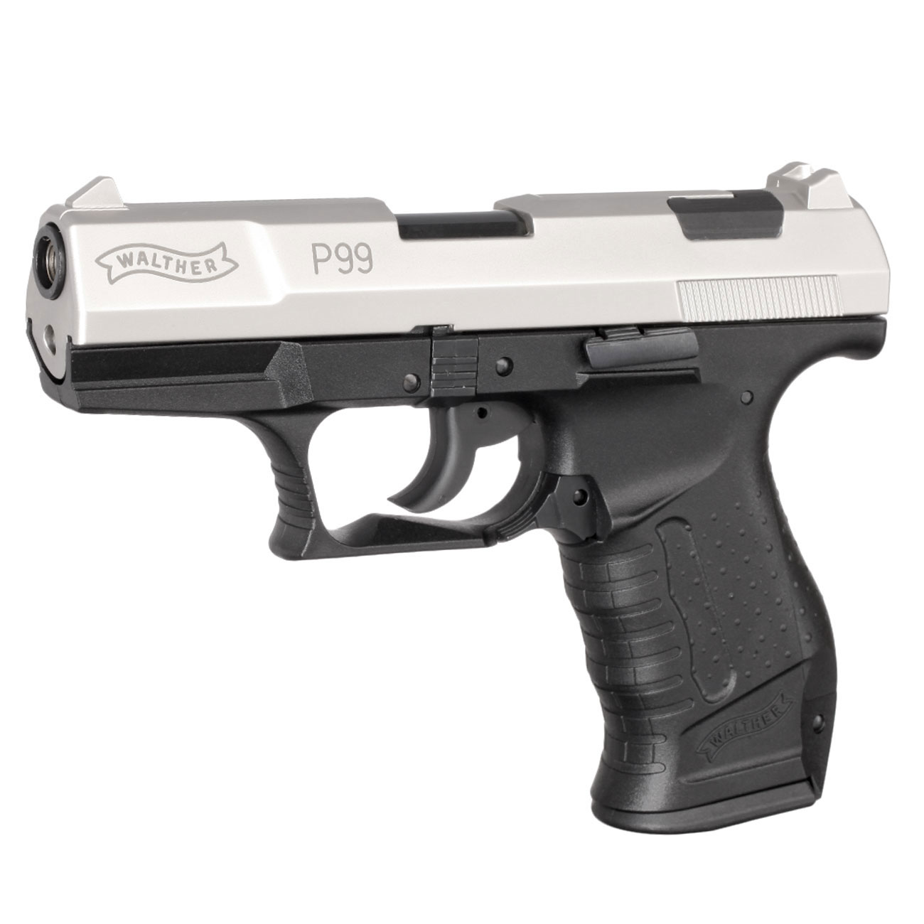 Walther P99 Schreckschuss Pistole 9 mm P.A.K. vernickelt + 50 Schuss Black Blitz Platzpatronen Bild 2