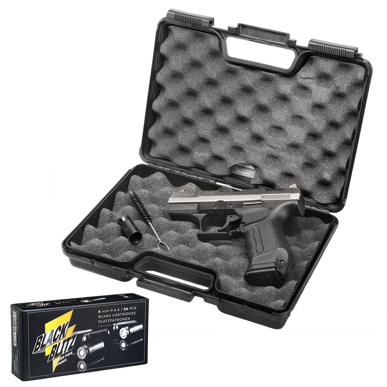 Walther P99 Schreckschuss Pistole 9 mm P.A.K. vernickelt + 50 Schuss Black Blitz Platzpatronen Bild 4