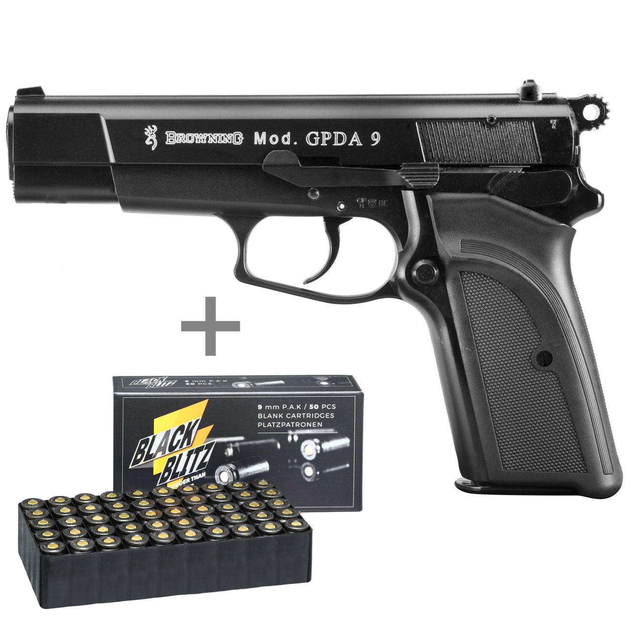 Browning GPDA 9 Schreckschuss Pistole Kal. 9mm P.A.K. brniert + 50 Schuss Pobjeda Black Blitz