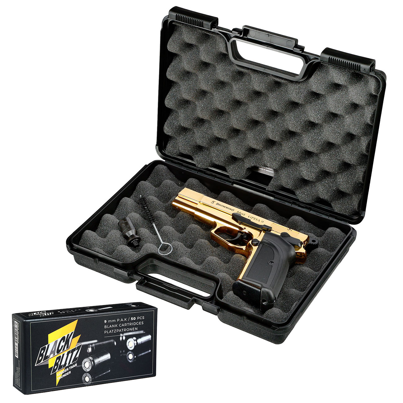 Browning GPDA 9 Schreckschuss Pistole Kal. 9mm P.A.K. gold finish + 50 Schuss Pobjeda Black Blitz Bild 4