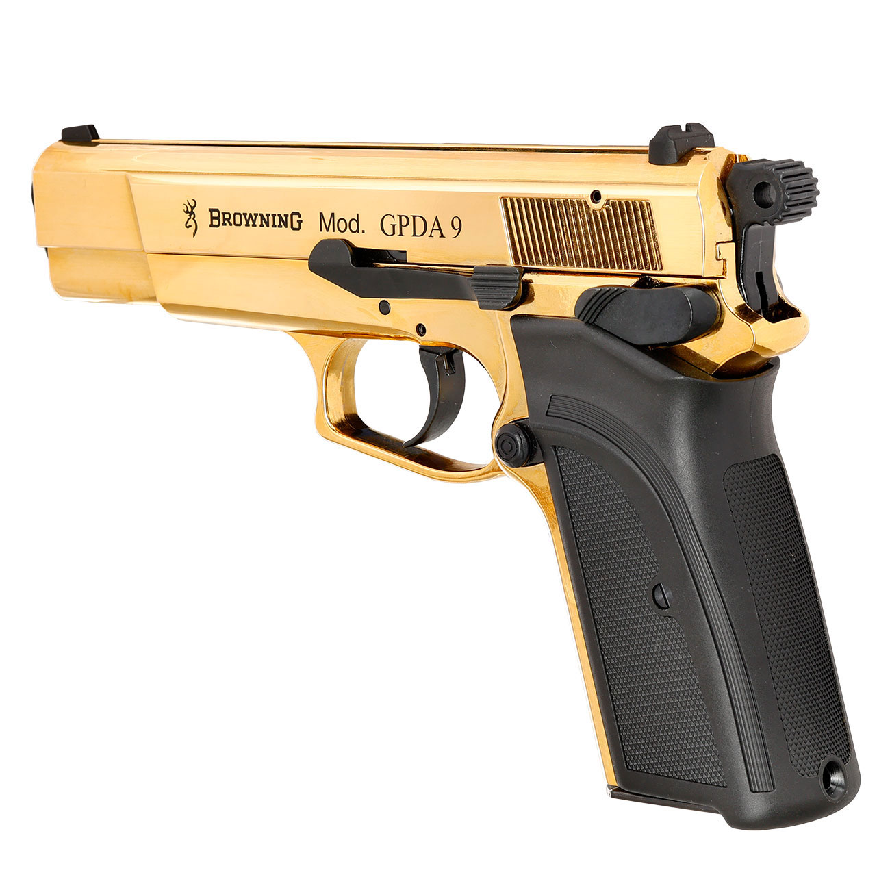 Browning GPDA 9 Schreckschuss Pistole Kal. 9mm P.A.K. gold finish + 50 Schuss Pobjeda Black Blitz Bild 7