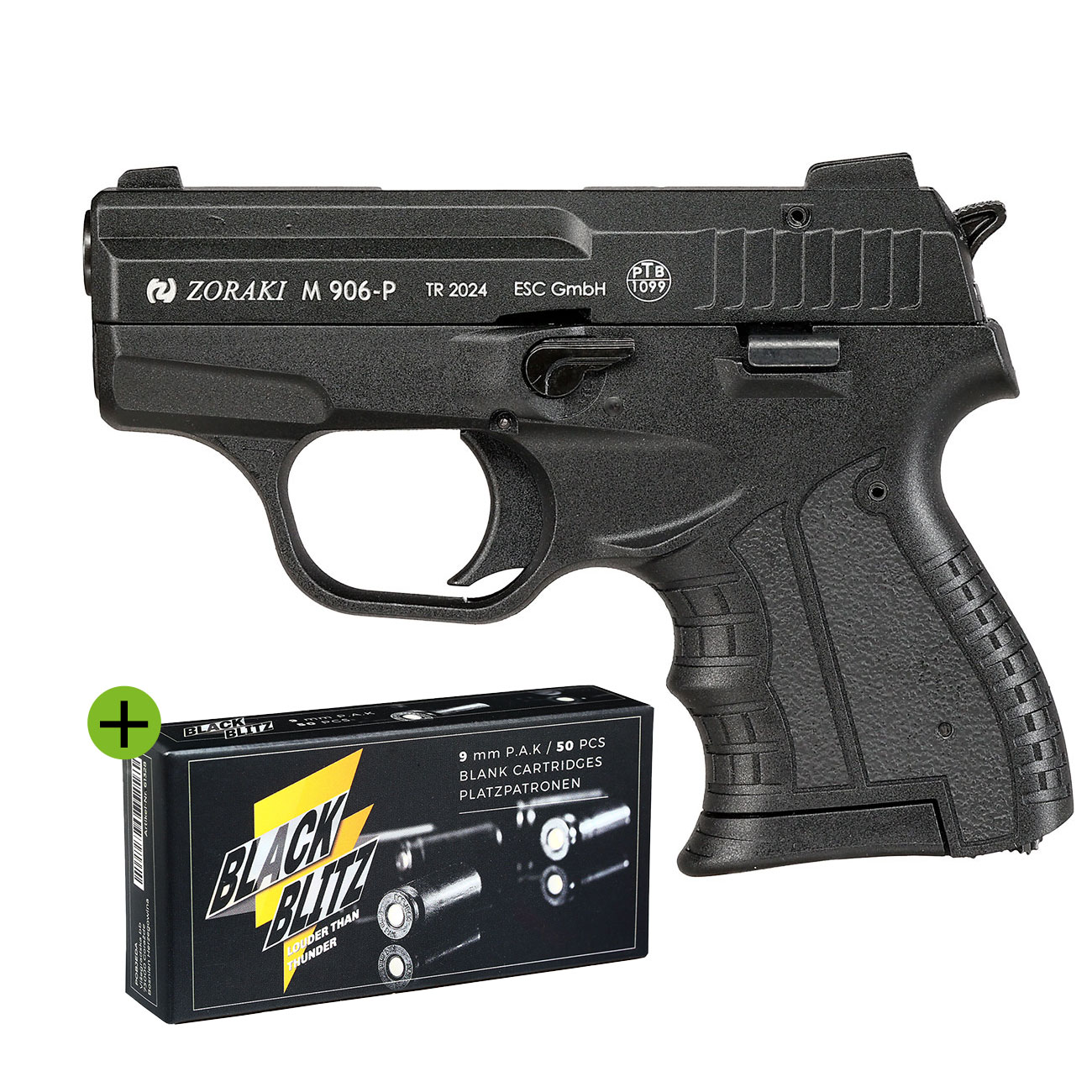 Zoraki 906 Schreckschusspistole 9mm P.A.K. brniert + 50 Schuss Pobjeda Black Blitz Platzpatronen