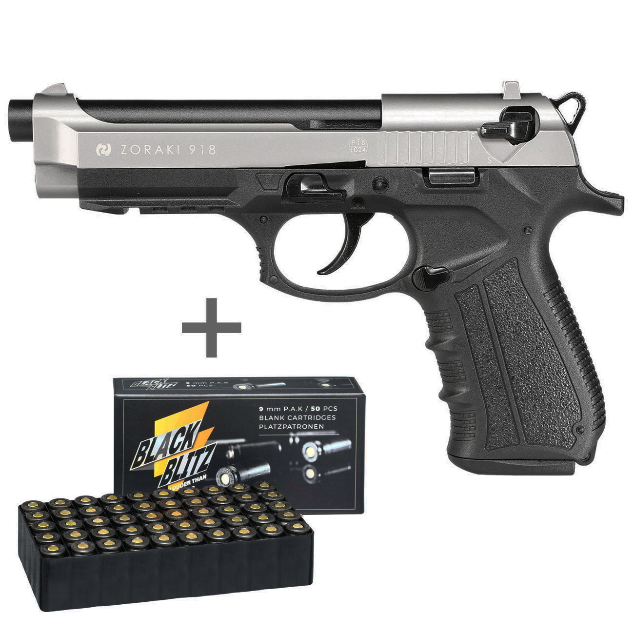 Zoraki 918 Schreckschusspistole 9mm P.A.K. titan - Set inkl. 50 Black Blitz Platzpatronen