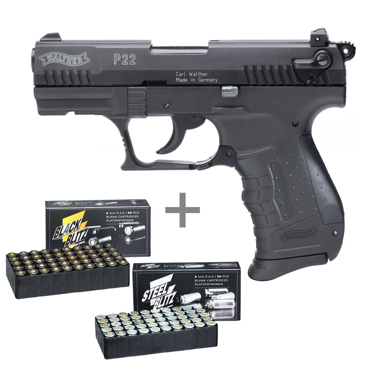 Walther P22 Schreckschuss Pistole 9mm P A K Bruniert Inkl 100 Schuss Platzpatronen Kotte Zeller