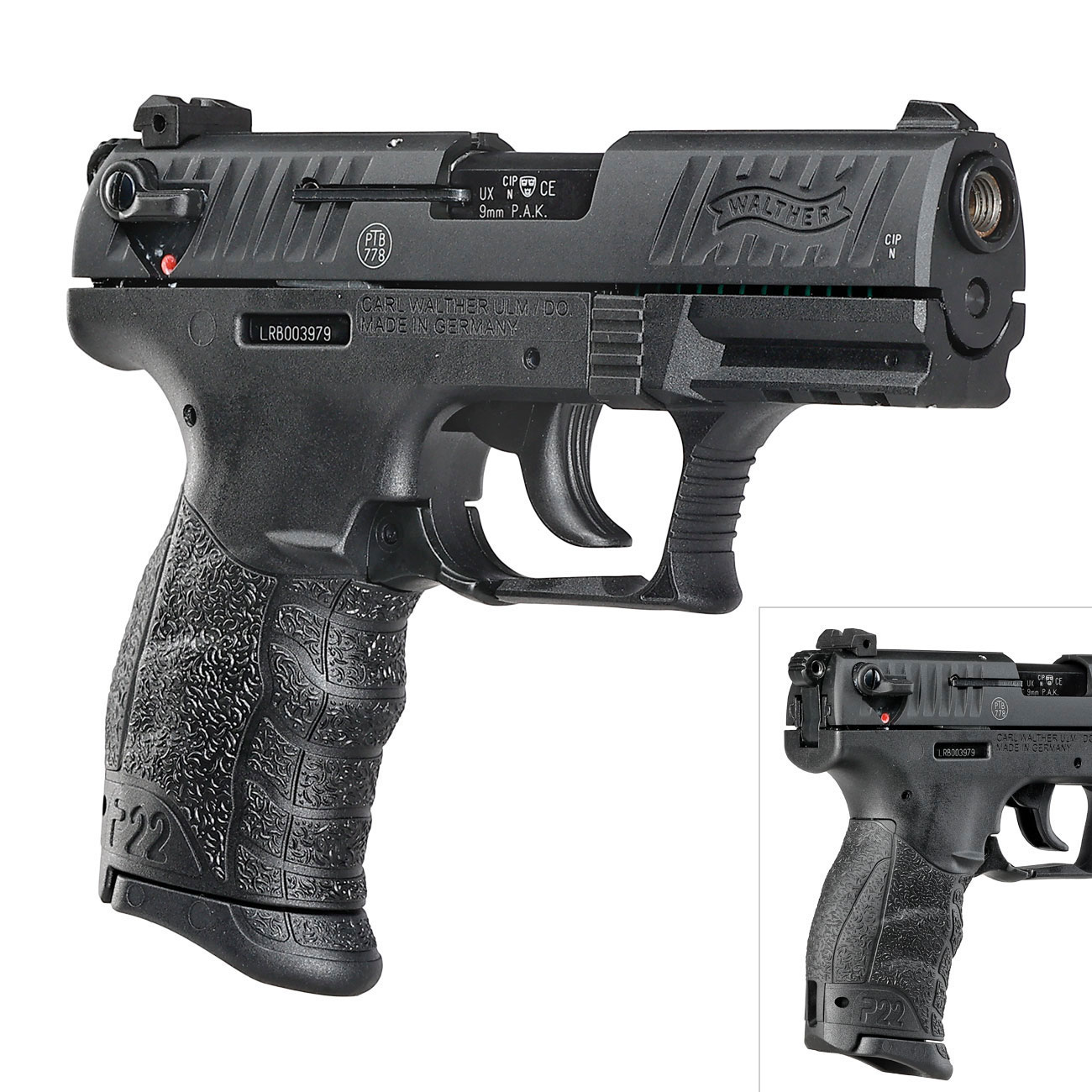 Walther P22Q Schreckschuss Pistole 9mm P.A.K. schwarz inklusive 2x 50 Platzpatronen SET Bild 9