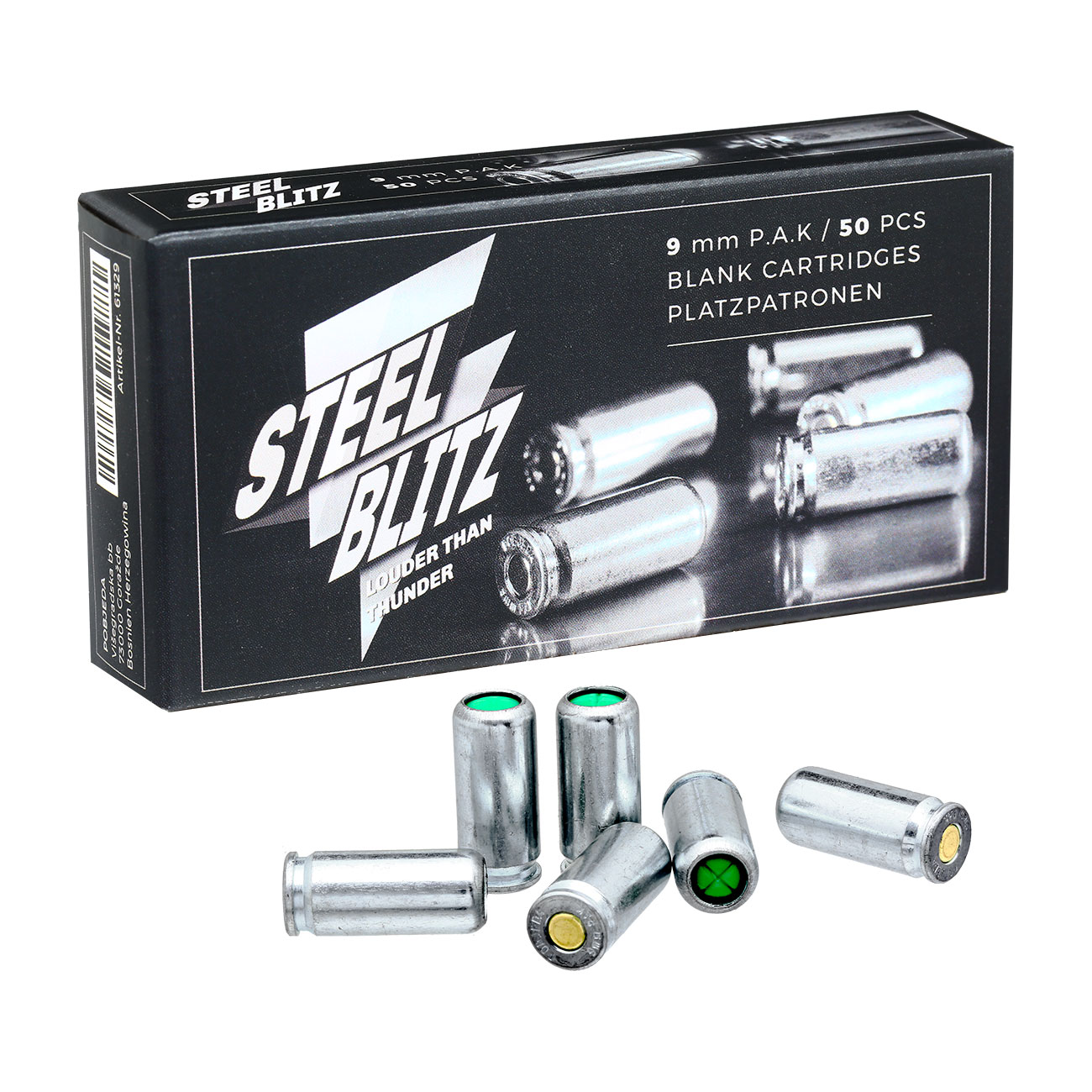 Pobjeda Steel Blitz Knallpatronen 9mm P.A.K. Messinghlse 100 Schuss Bild 2