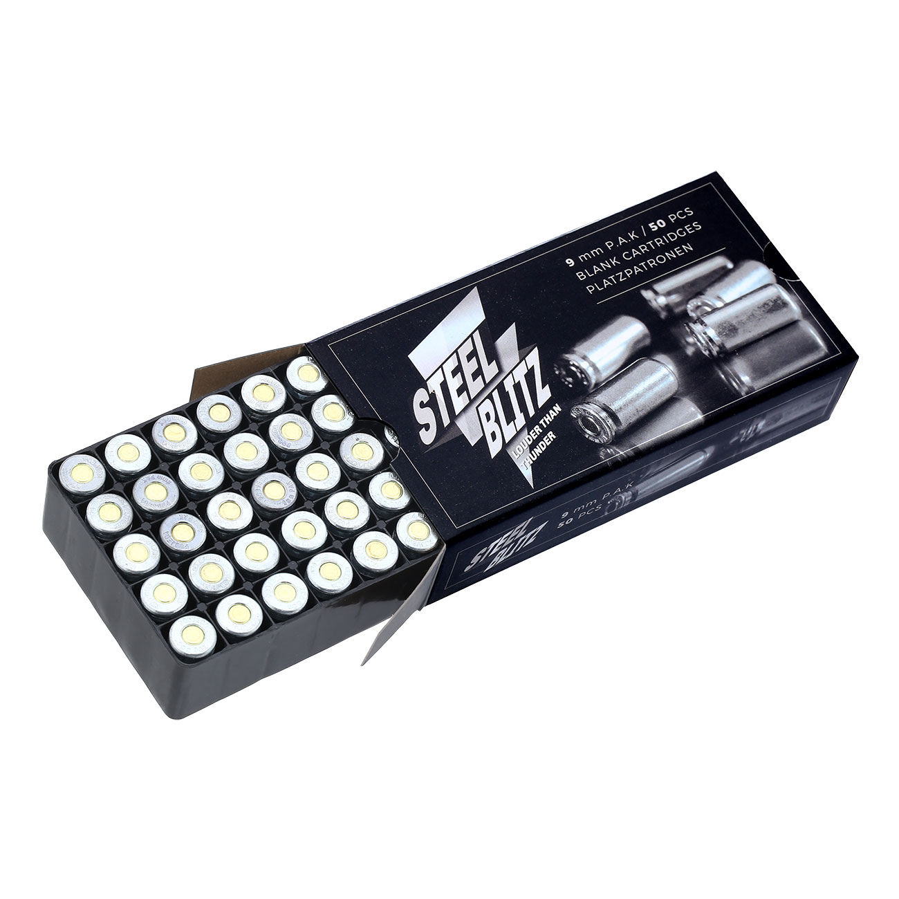 Pobjeda Steel Blitz Knallpatronen 9mm P.A.K. Messinghlse 100 Schuss Bild 3