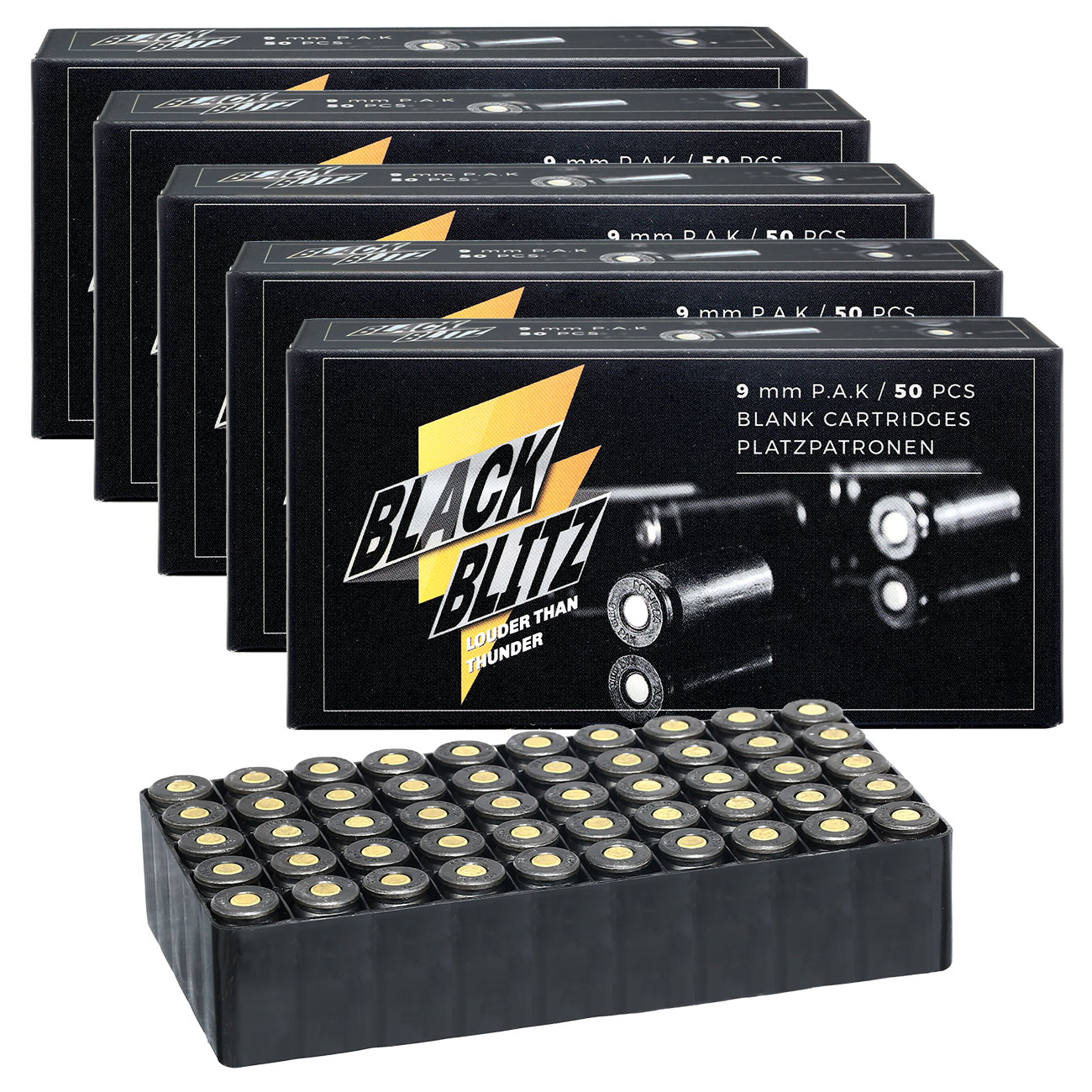 Pobjeda Black Blitz Knallpatronen 9mm P.A.K. schwarze Messinghlse 250 Schuss