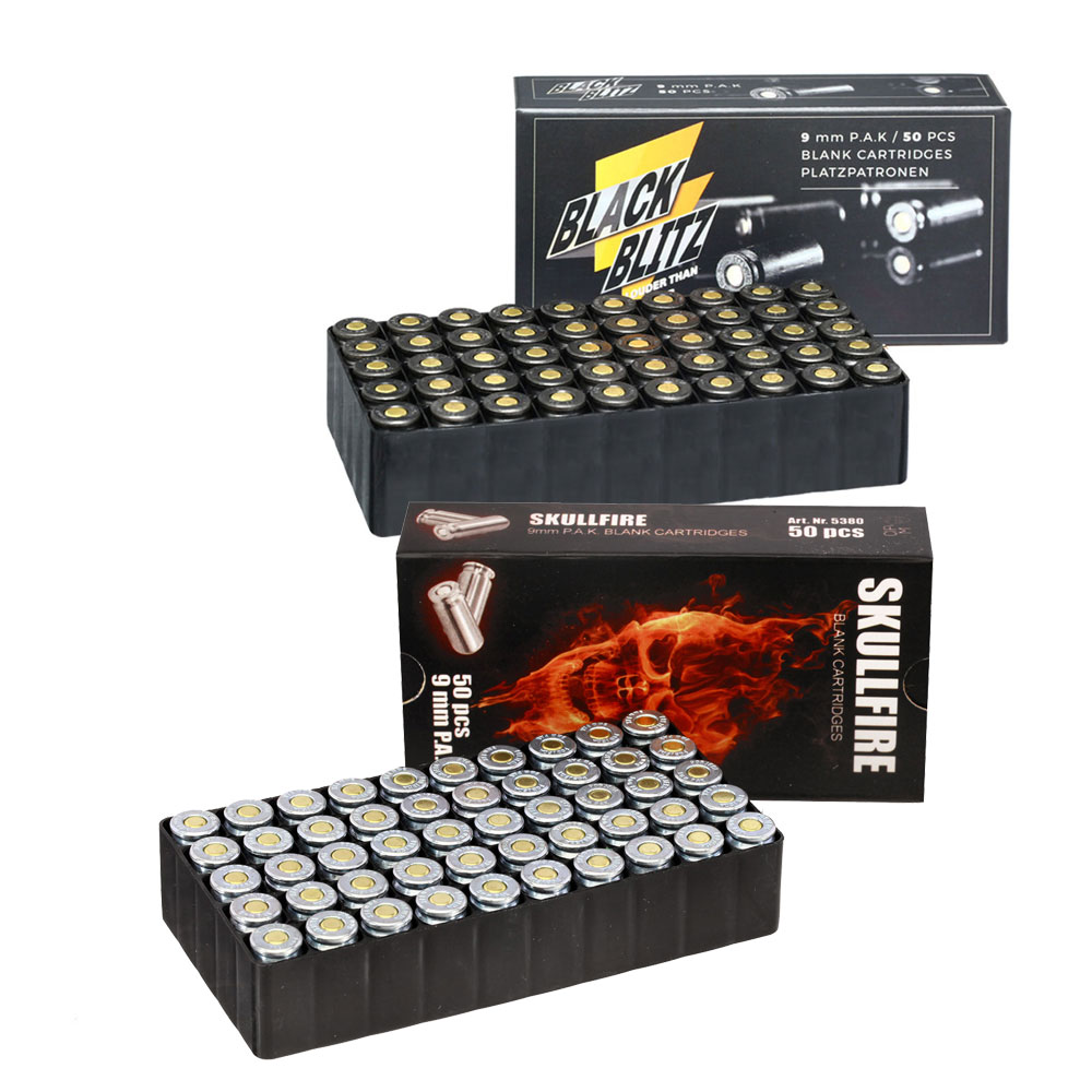 Retay X Treme Schreckschuss Pistole 9mm P.A.K. nickel inkl. 100 Platzpatronen Skullfire und Black Blitz Bild 5
