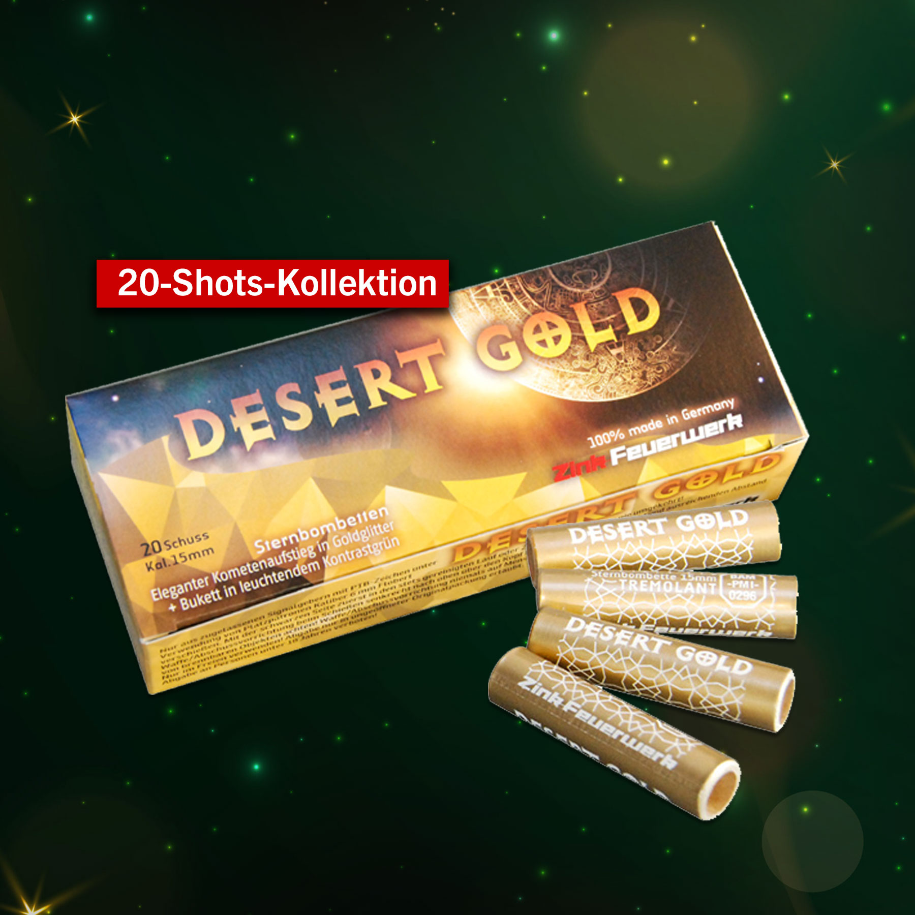 Zink Desert Gold Sternbombetten Goldglitter - 20 Schuss Signaleffekte für Schreckschusswaffen