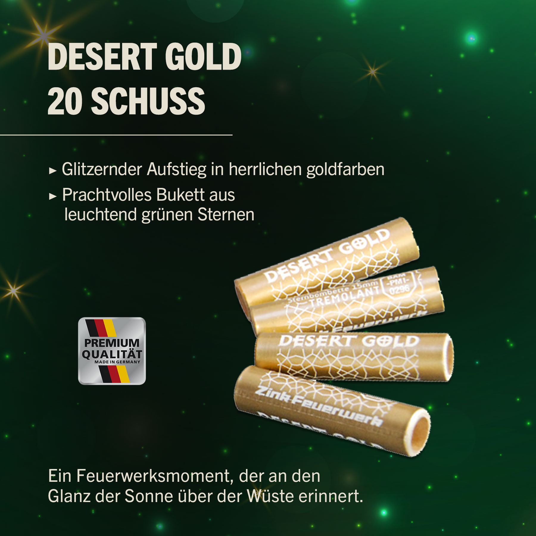 Zink Desert Gold Sternbombetten Goldglitter - 20 Schuss Signaleffekte für Schreckschusswaffen Bild 1