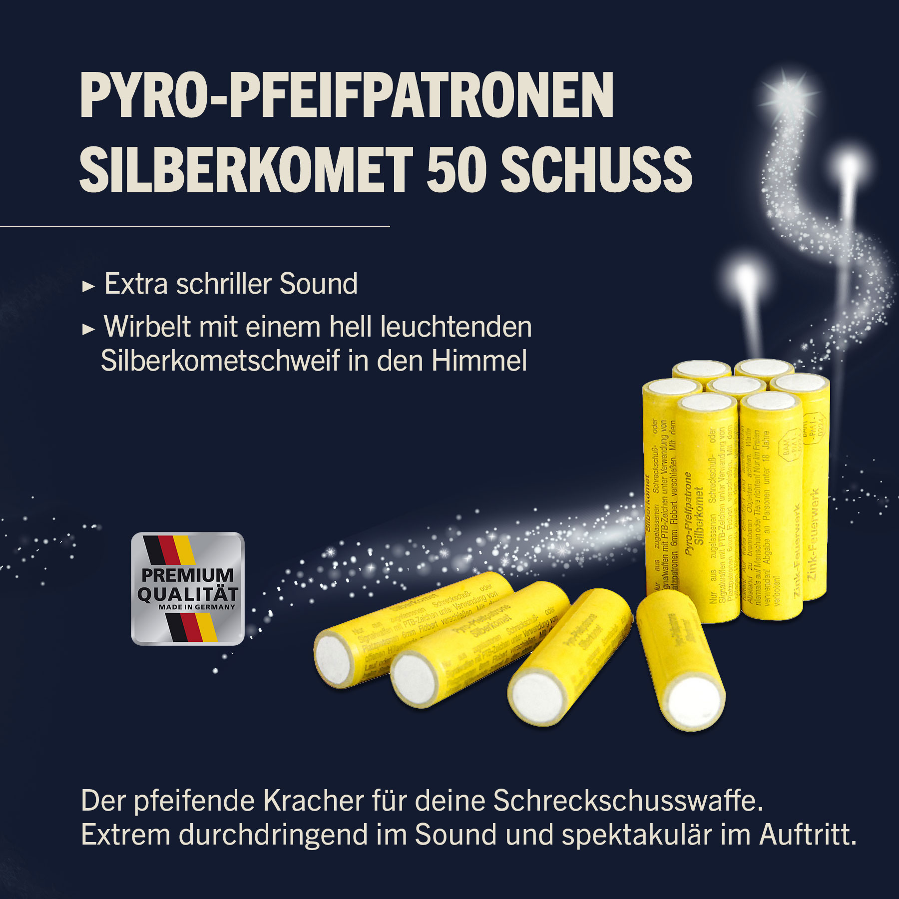 Zink Feuerwerk Pyro-Pfeifpatronen mit Silberkomet 50 Schuss Signaleffekte fr Schreckschusswaffen Bild 1